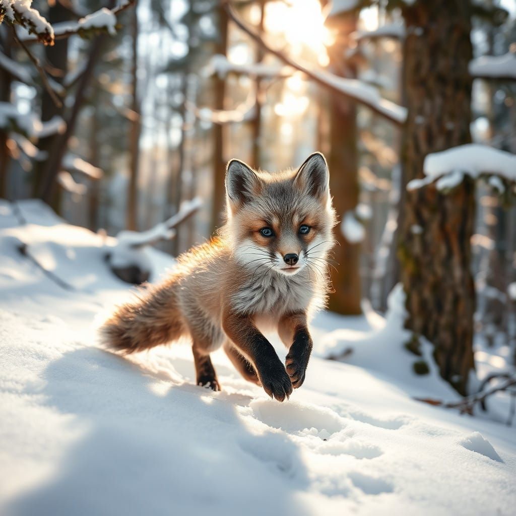 Adorable Baby Fox in Winter Wonderland