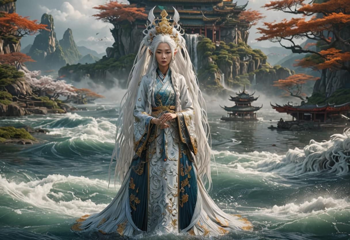 Ethereal Woman in Flowing Dress: Fantasy Art