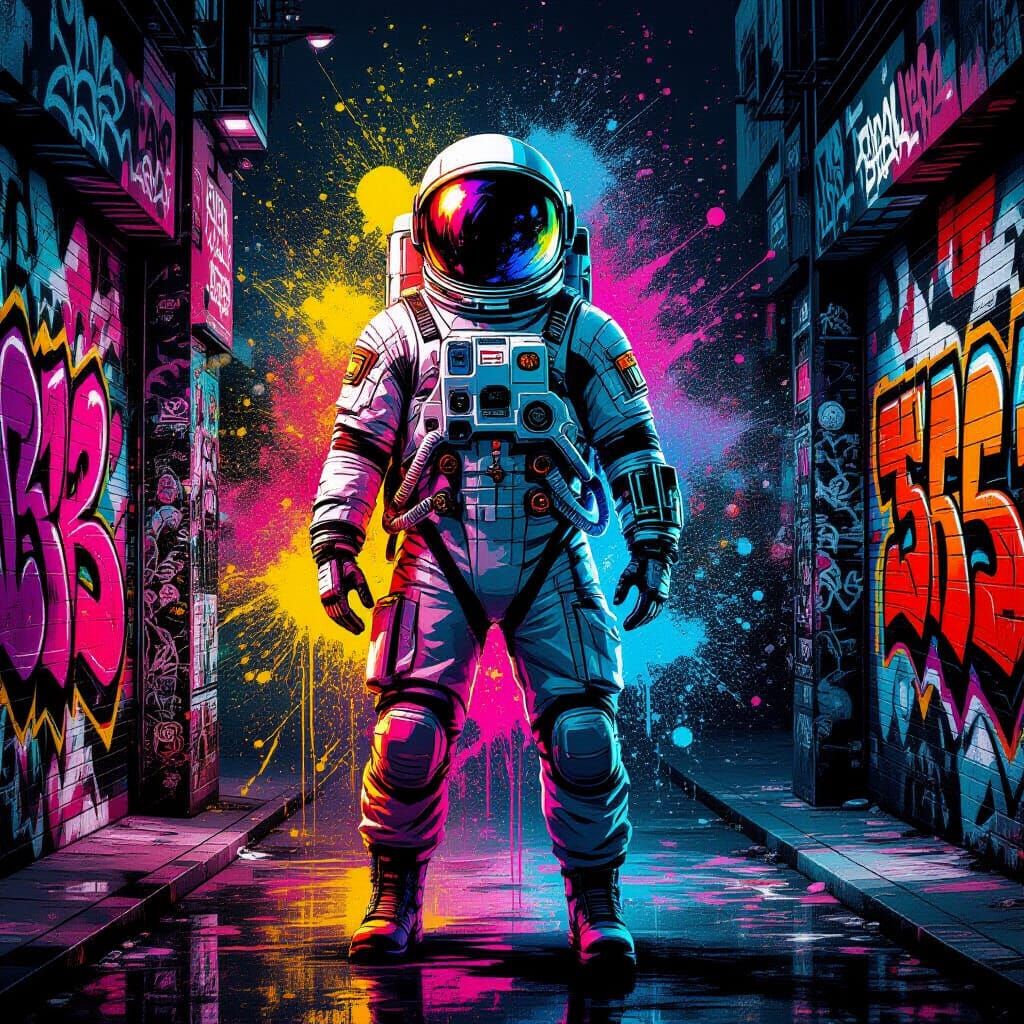 Vibrant Astronaut in Graffiti Art Style