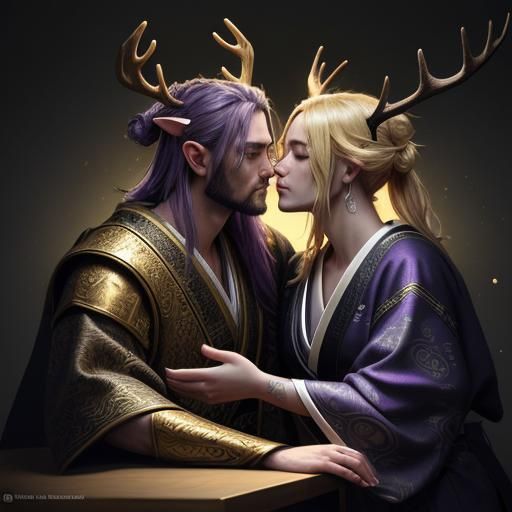 Knight and Demon Kiss: Alphonse Mucha Inspired Art