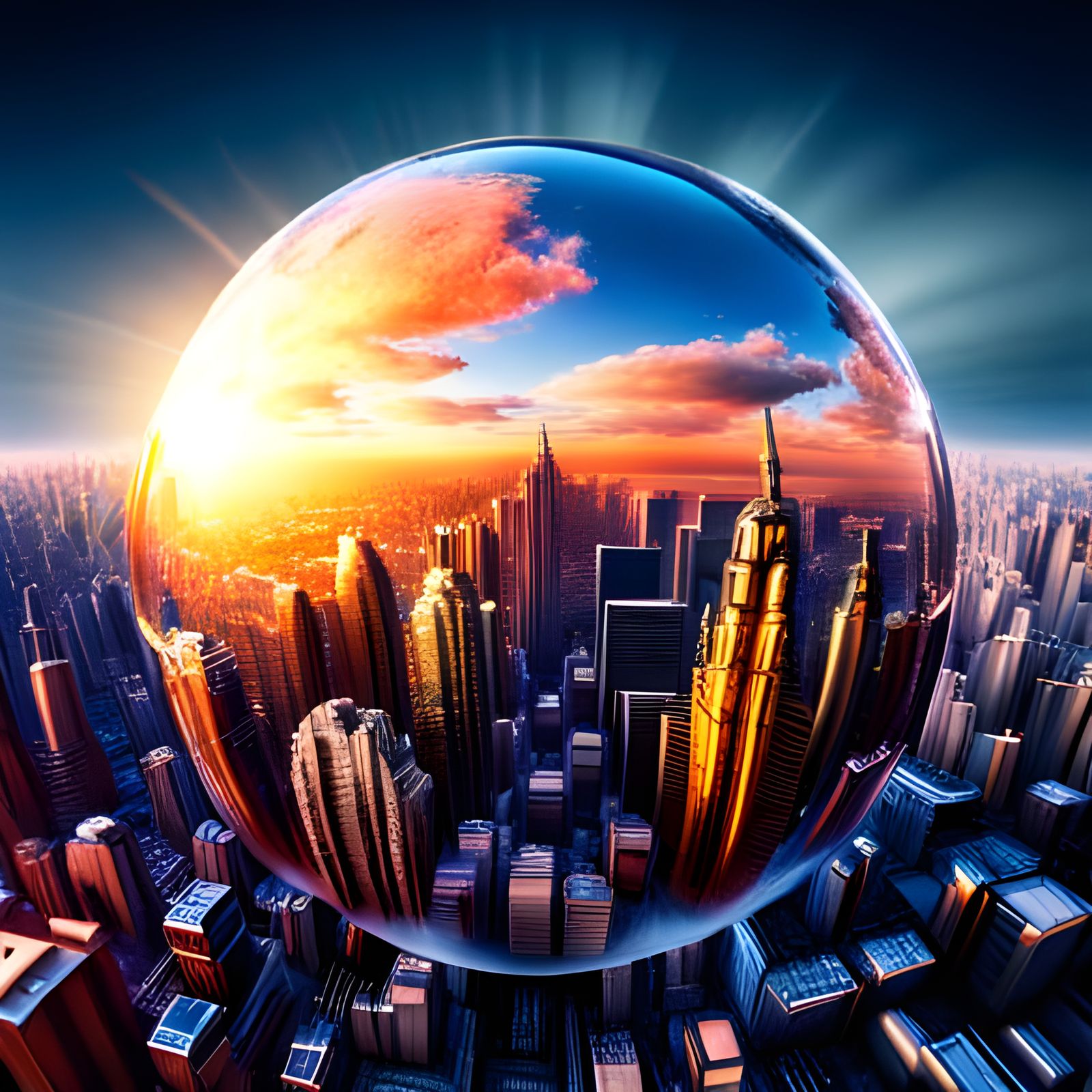 Cityscape in Glass Orb, Post-Apocalyptic Concept Art