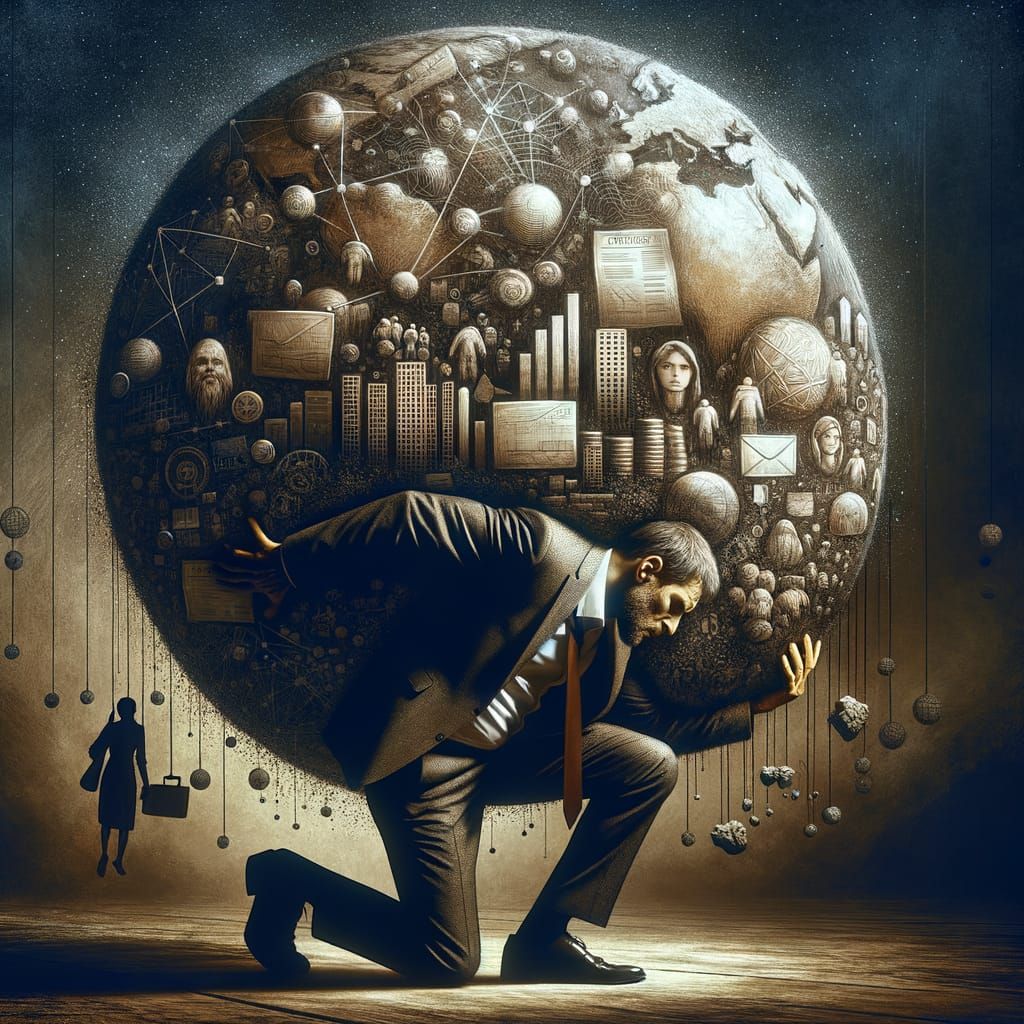 A Weathered Man Bears the Weight of His World