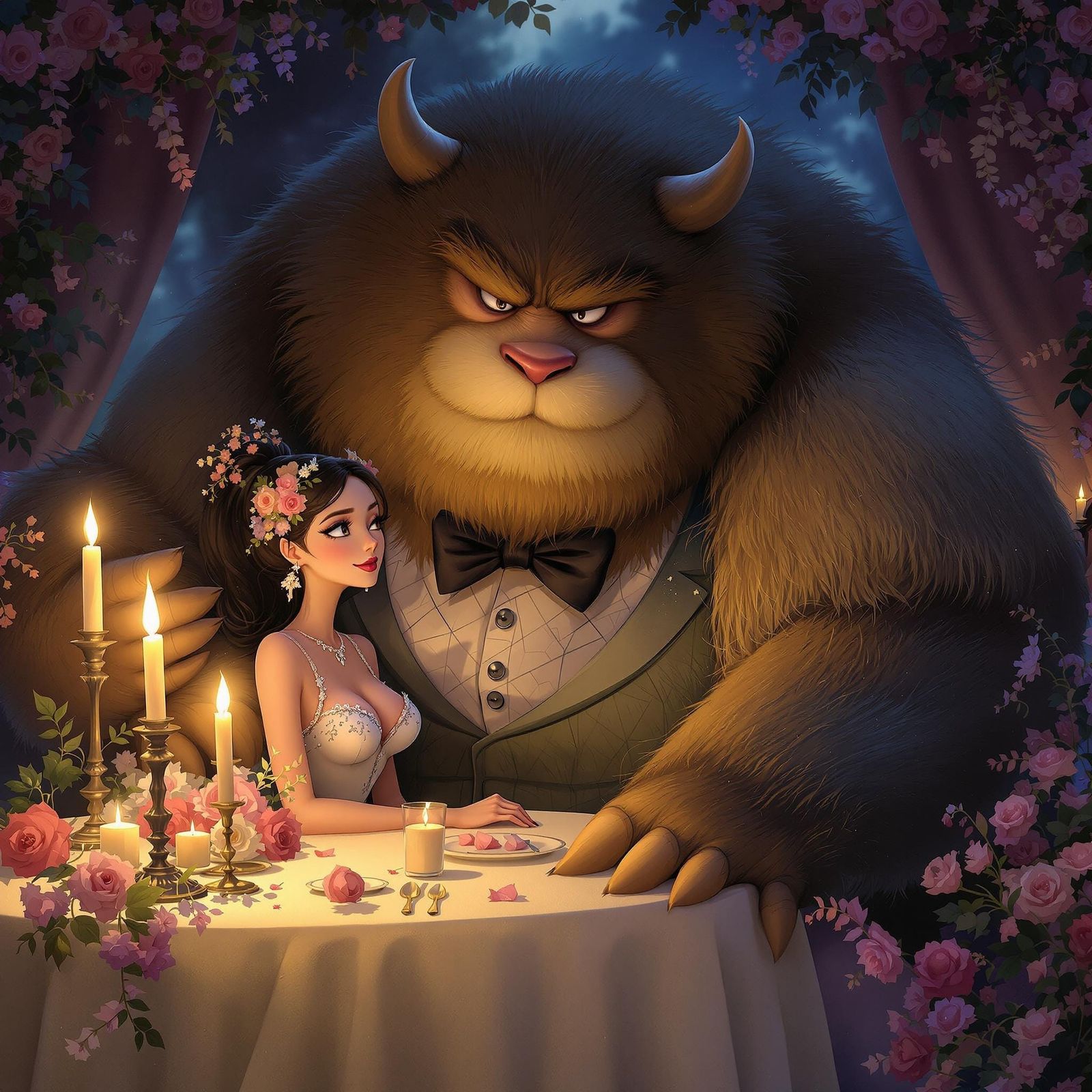 Romantic Date Between Beast and Beauty in Animated Style
