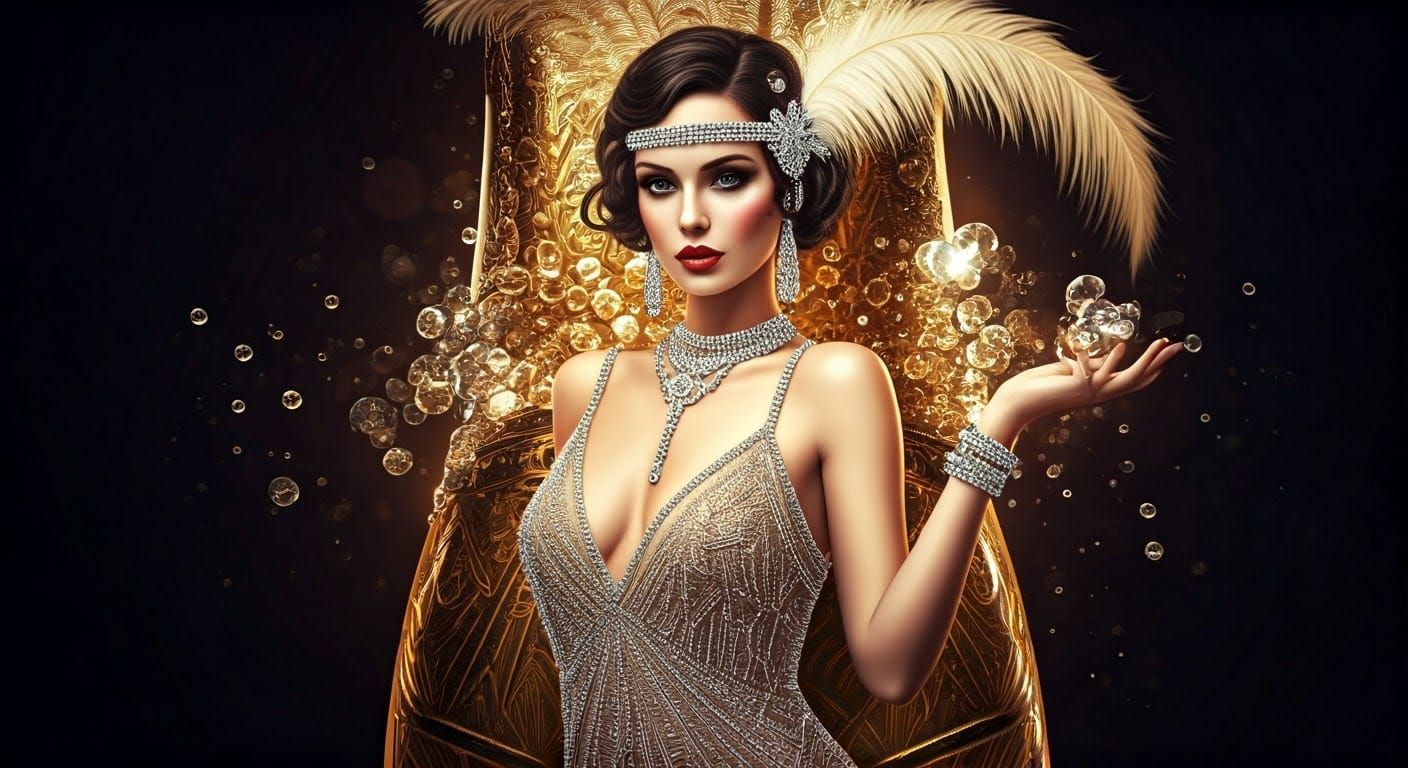 Elegant Woman with Champagne Bubbles in Neon Noir Style