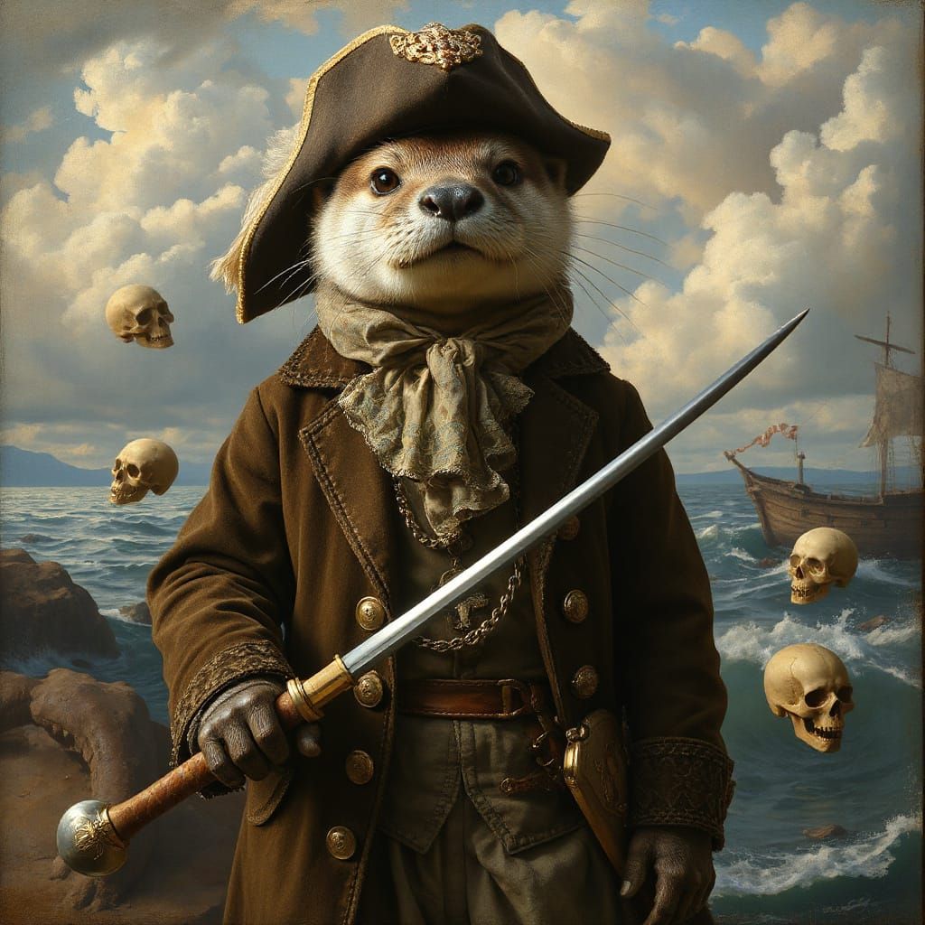 Otter Pirate Portrait in Renaissance Sfumato Style