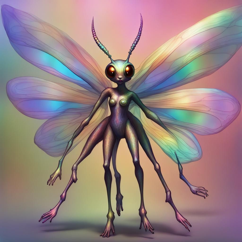 Rainbow Fairy with Four Arms and Antennae