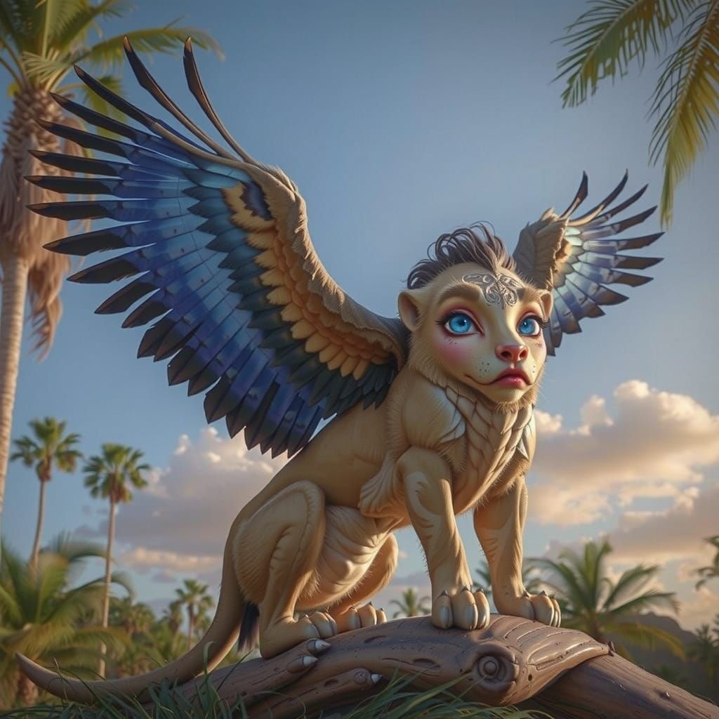 Realistic Sphinx in Palm Tree Forest