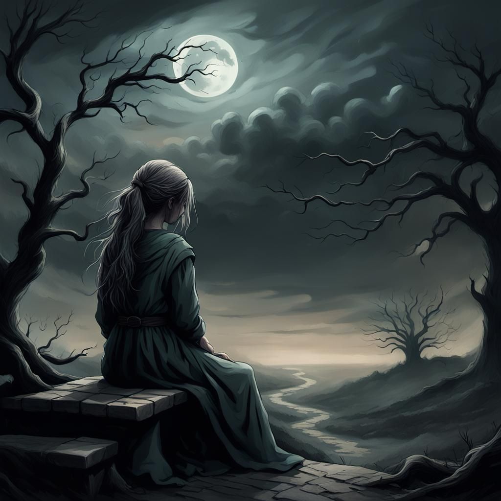 Eerie Digital Painting of a Crying Girl