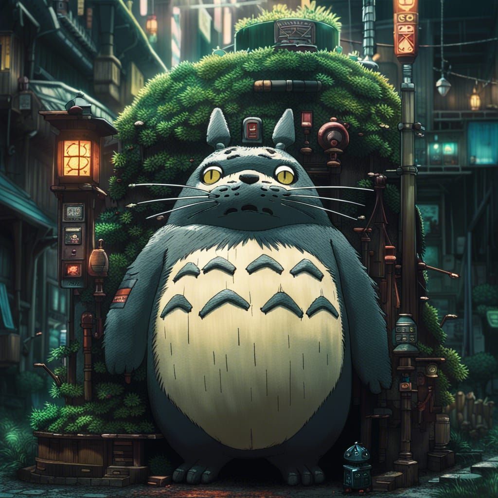 Cyberpunk Totoro in Studio Ghibli Style