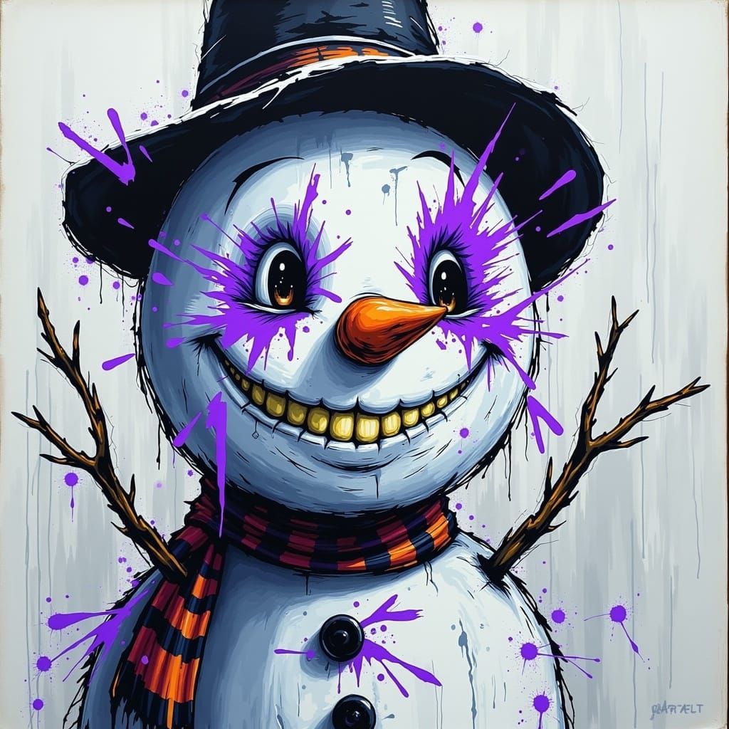 Button-Eyed Snowman with Electric Ink Grin