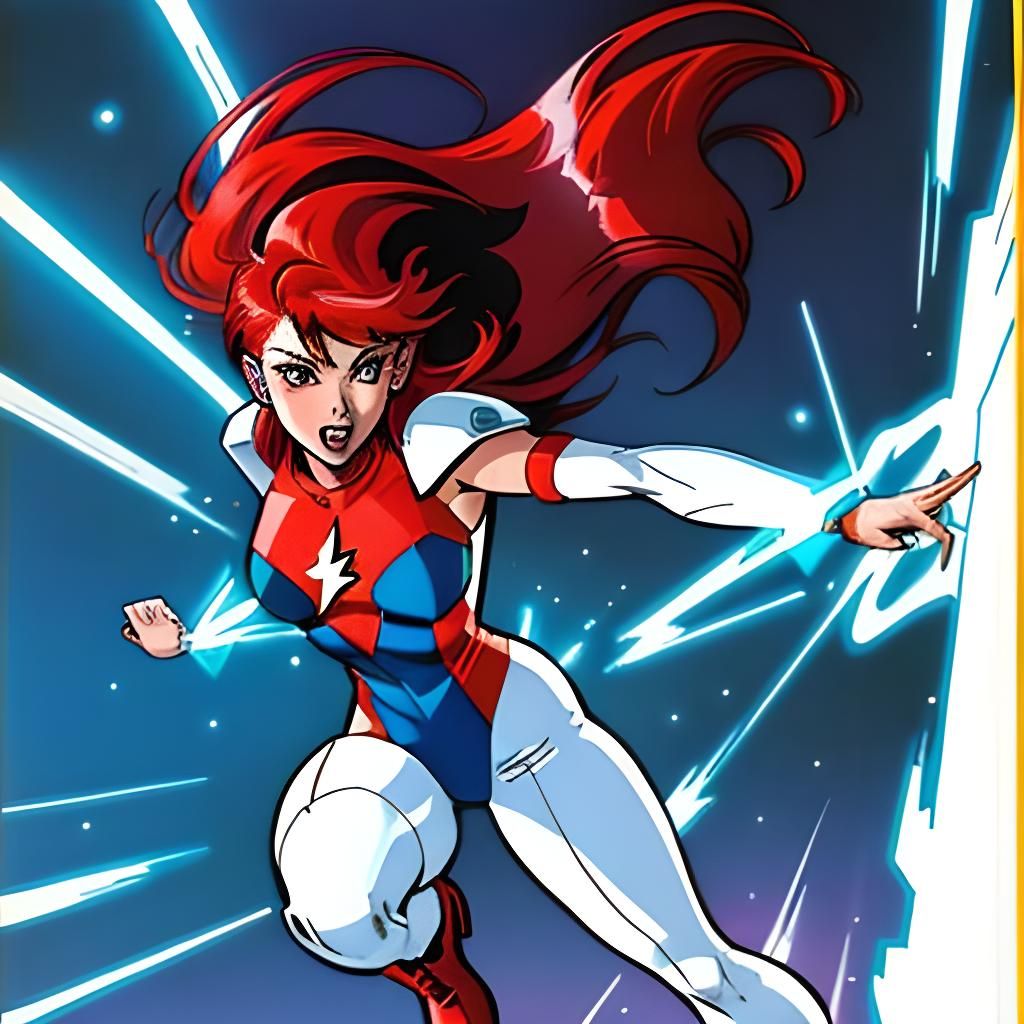 Red-Haired Hero Runs at High Speed, Cel-Shaded Comic Art