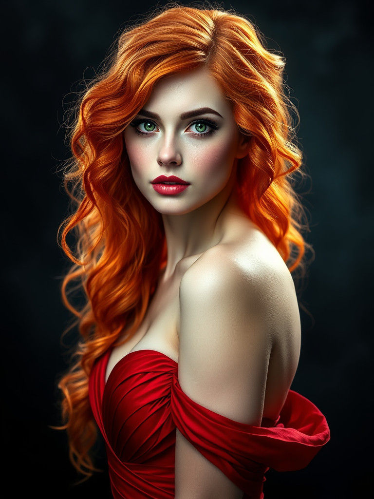 Red-Haired Woman Portrait in Art Nouveau Style