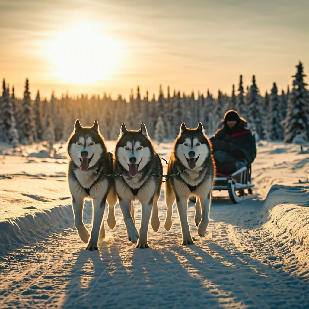 Husky Sled Team at Dawn in Cinematic Style