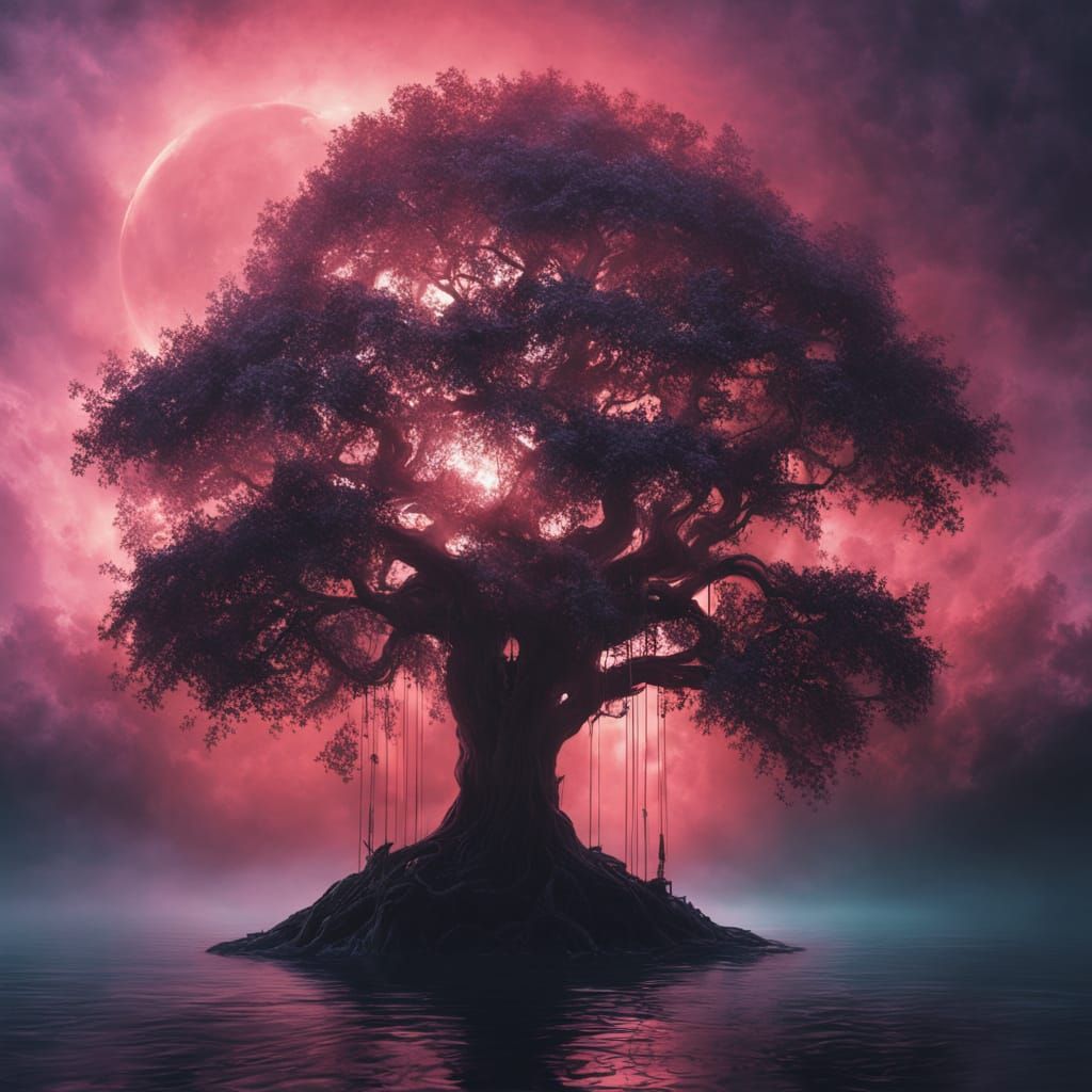 Dark Fantasy Tree of Life in Vibrant, Cinematic Style