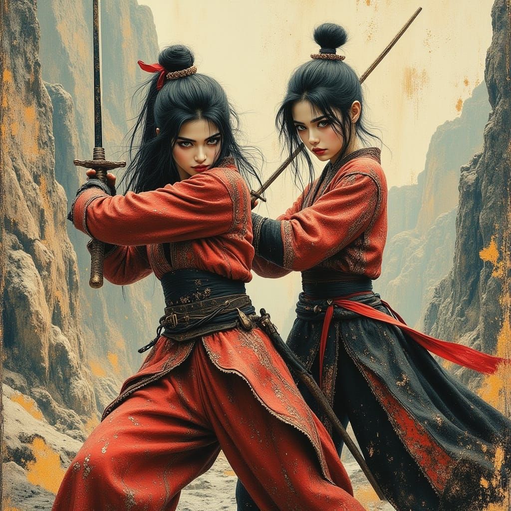 Striking Female Samurai Warriors in Epic Landscape