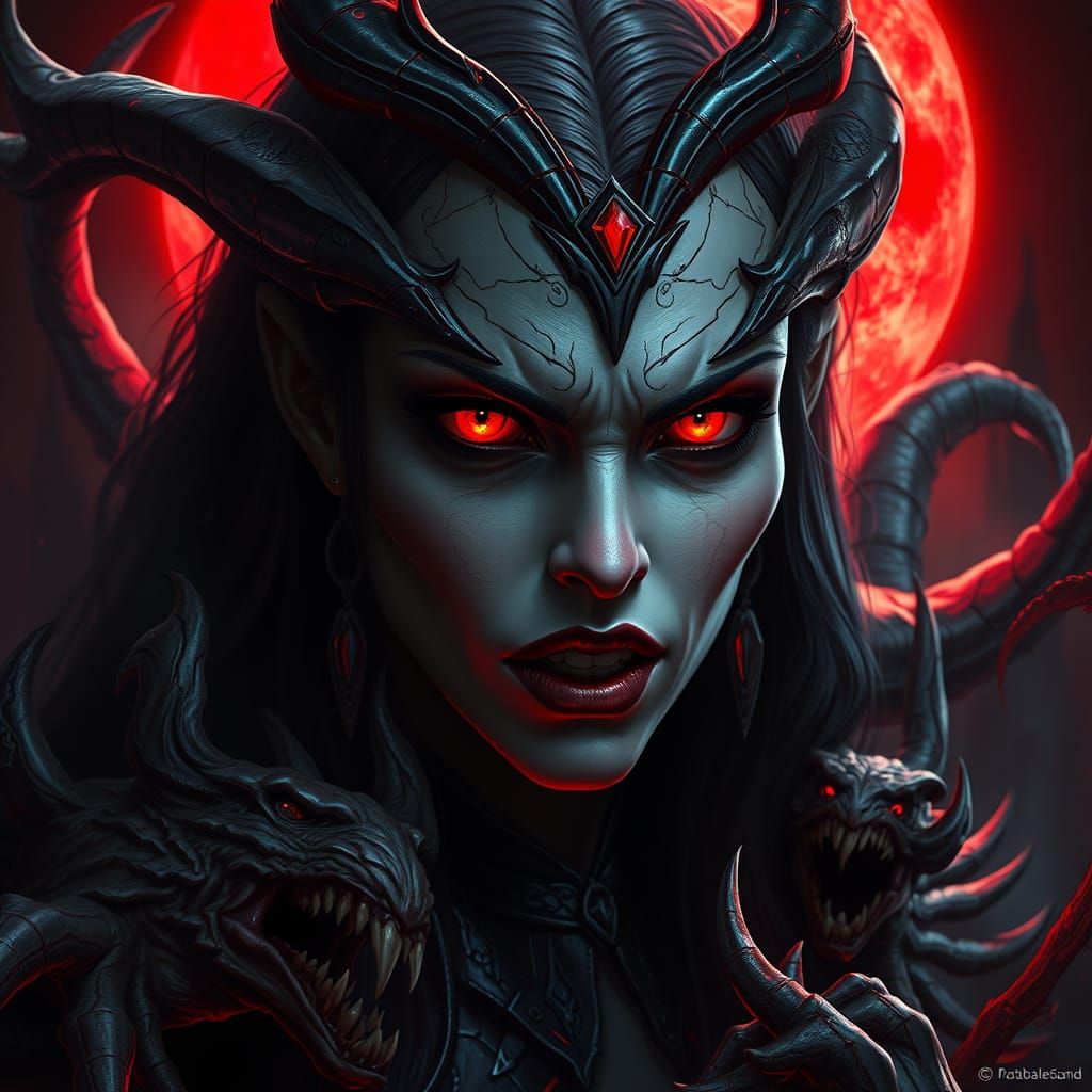Dark Fantasy Lilith, Queen of the Underworld, in Blood Red M...