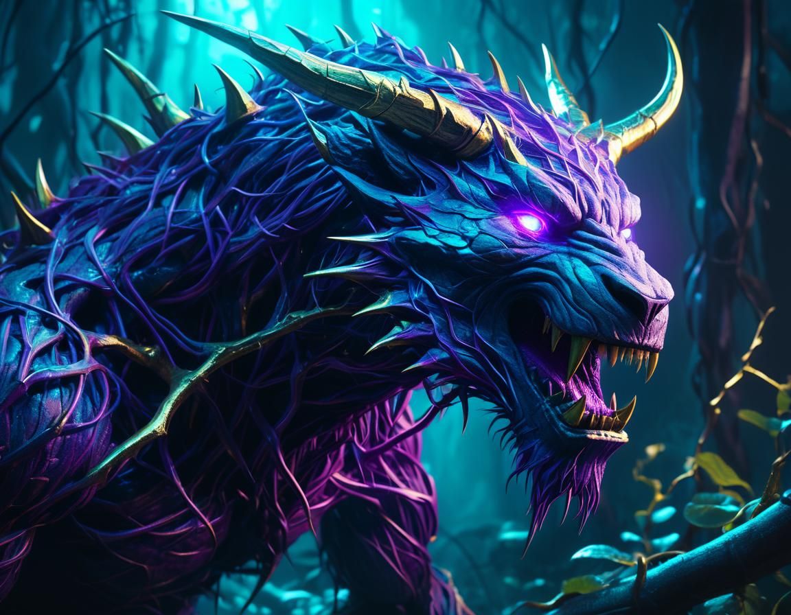 Purple Vine Beast Portrait in Cinematic Style