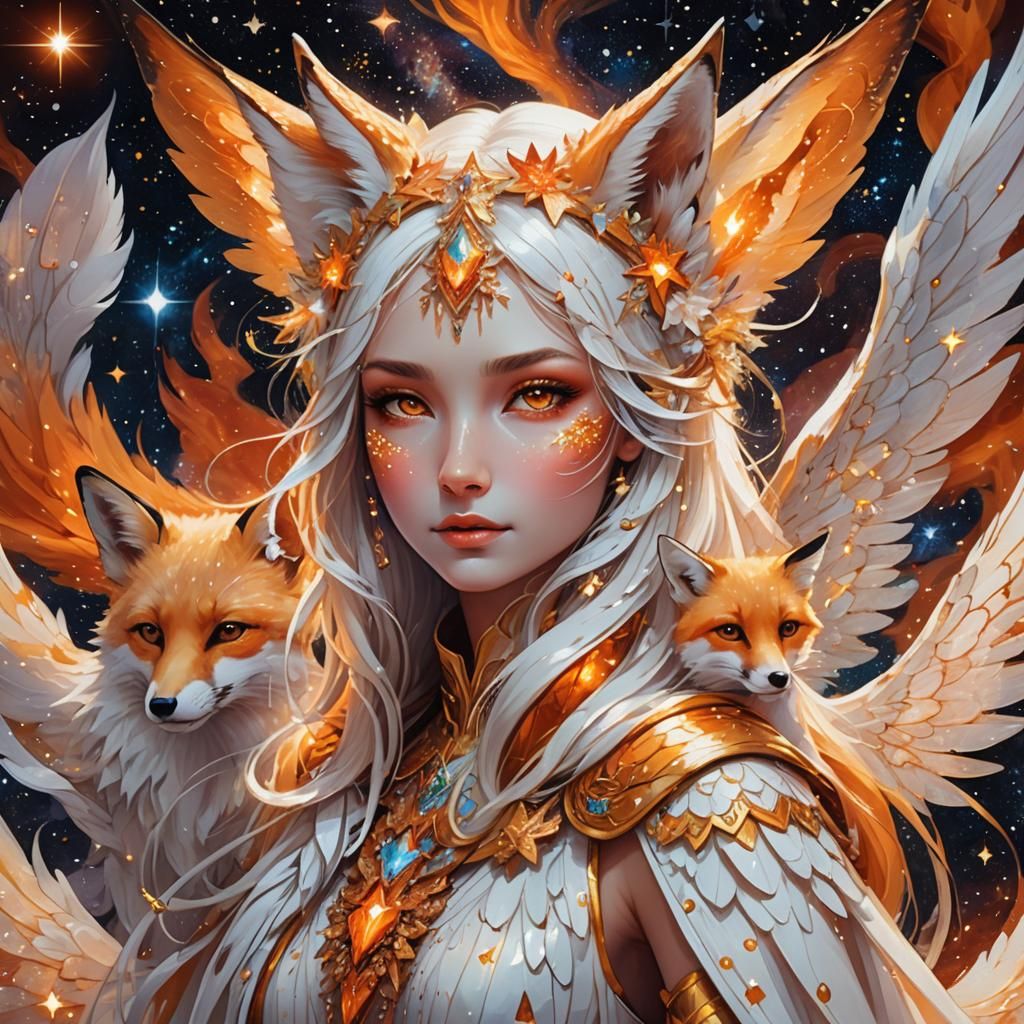 Cosmic Fairy Overlooking Exploding Stars in Pixel Art