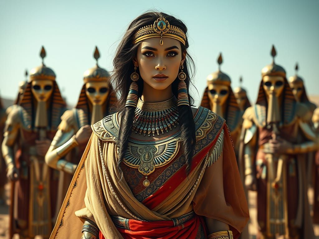 Surrealistic Goddess of Ancient Egypt in Gaza Landscape