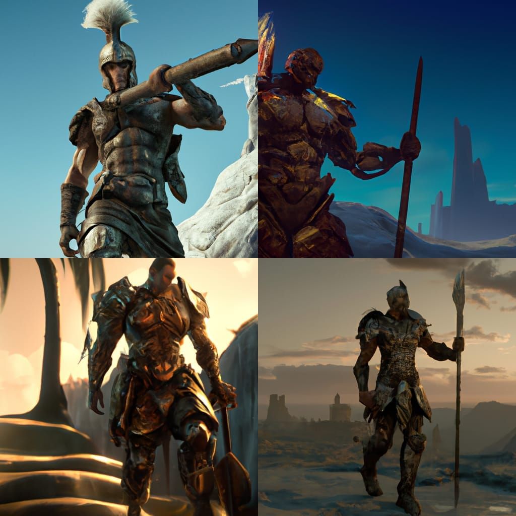 Spartan Warrior on Mount Olympus in Dark Fantasy Art