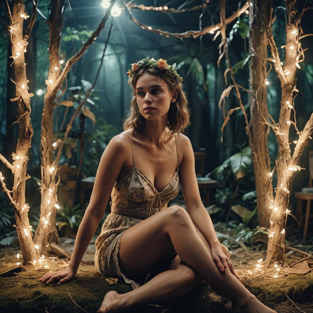 Beautiful Nude Woman in Fairytale Setting: Cinematic Film St...