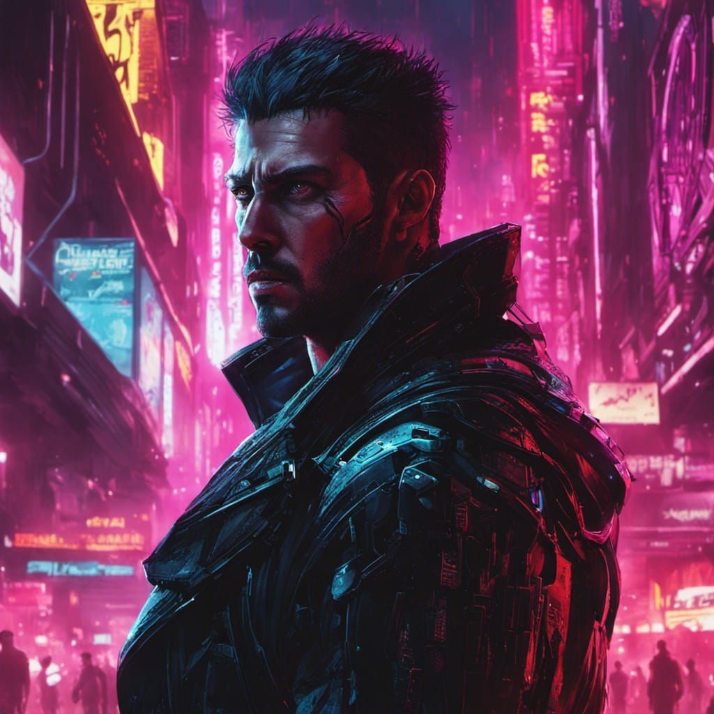 Cyberpunk Cyborg with Intense Gaze in Photorealistic Style