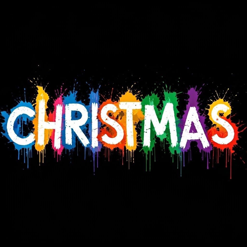 Vibrant Christmas Word Art in Mixed Media Style