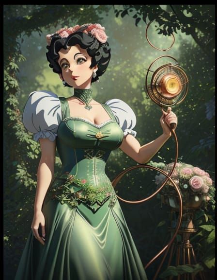 Ethereal Art Nouveau Siren in Vibrant Steam Punk Dreamscape