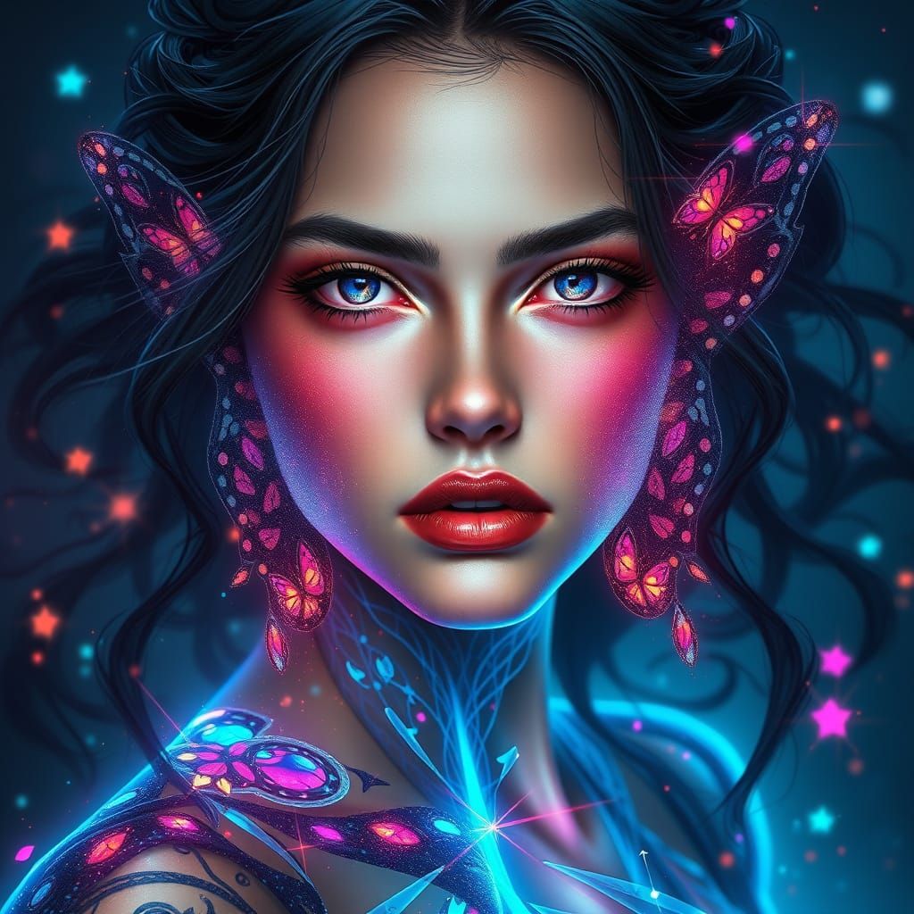 Beautiful Butterfly Goddess Portraits in Triadic Colors
