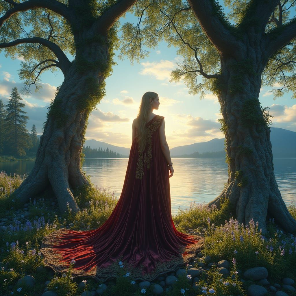 Regal Figure in Enchanted Swedish Forest Landscape