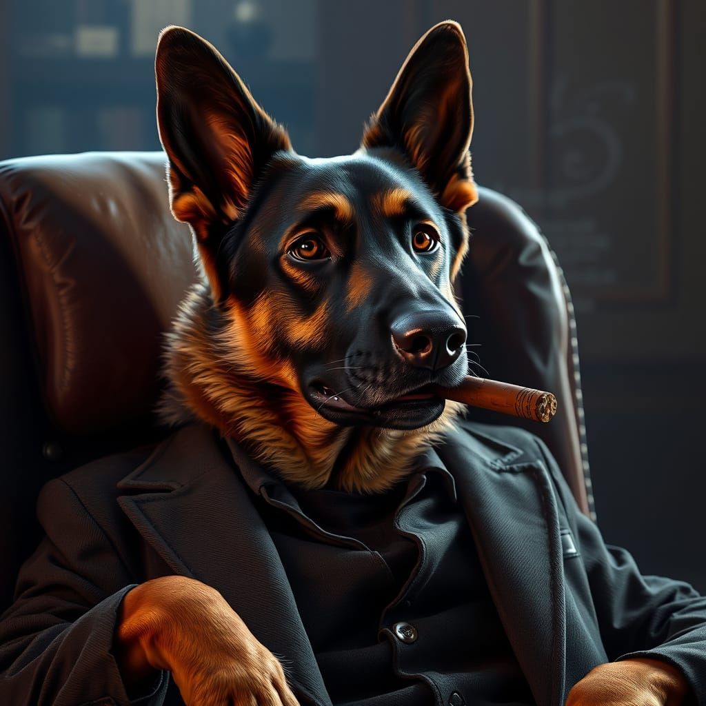 Soulful Brindle German Shepherd in Smoking Jacket Oil Painti...