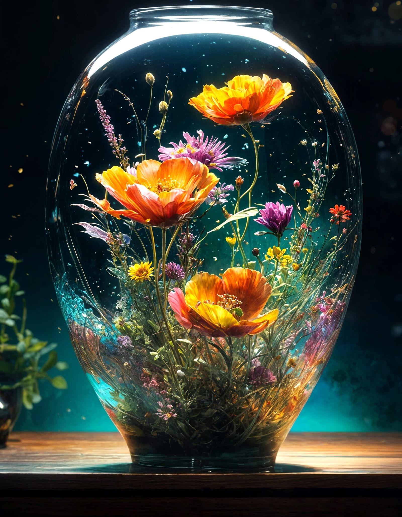 Wild Flowers in Vase: Surreal Concept Art