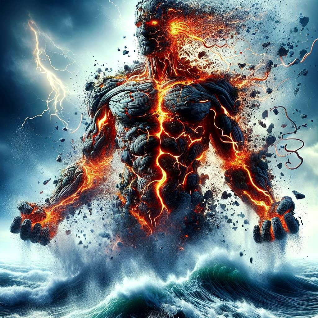 Poseidon Disintegrating in Ocean Storm
