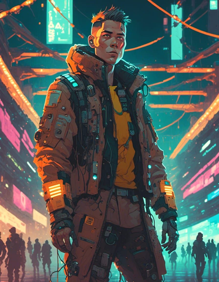 Cyberpunk Arena Combatant Portrait in Stadium Lighting