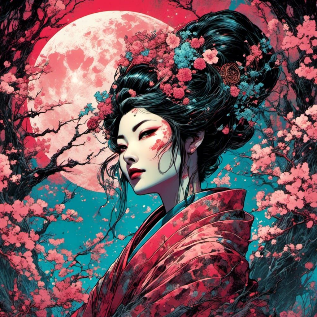 Maximalist Portrait of Onabugeisha in Vibrant Fluo Colors