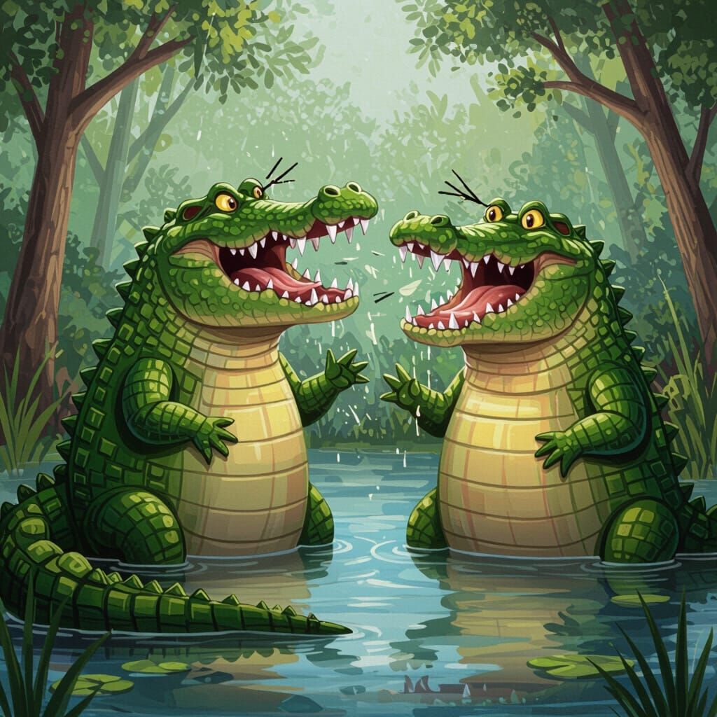 Abstract Alligators Displaying Conflicting Emotions