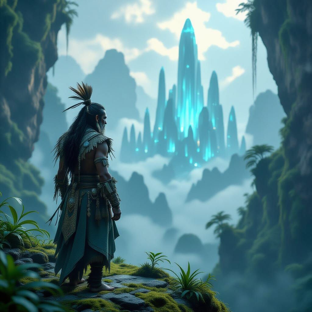 Ancient Shaman Overlooking Alien Jungle