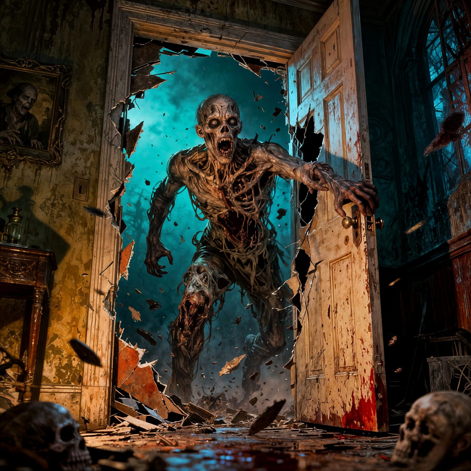 Terrifying Zombie Breaks Through Door: Hyper-Detailed Matte ...