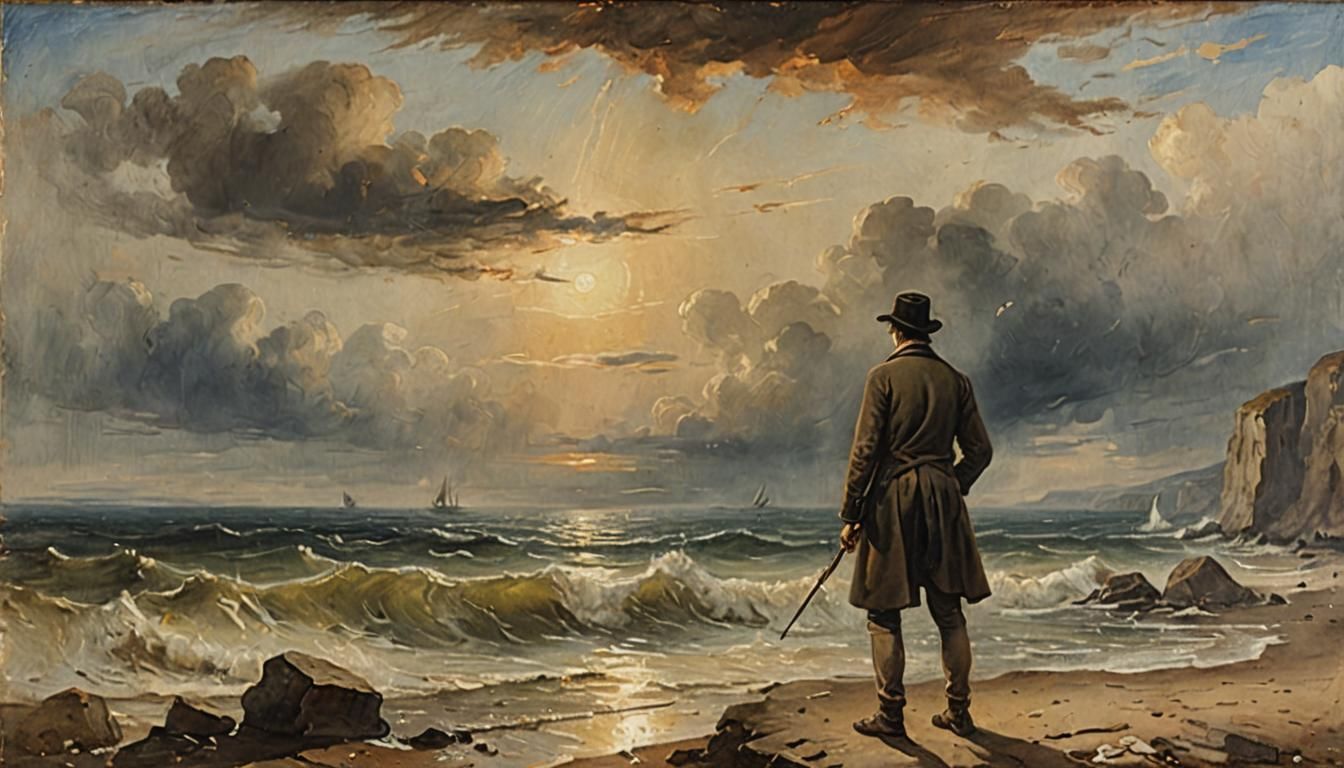 Man on Shore in Romanticist Style