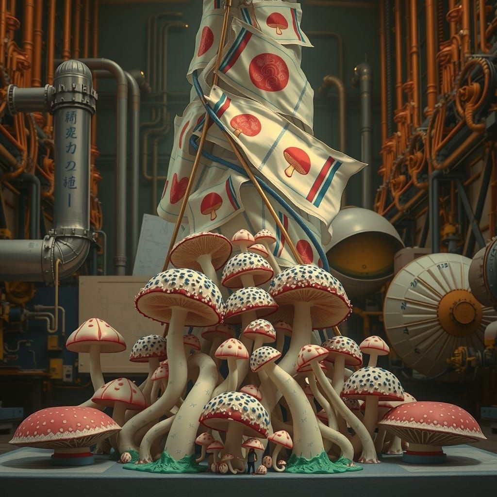 Fungal Metropolis in Linocut Glory