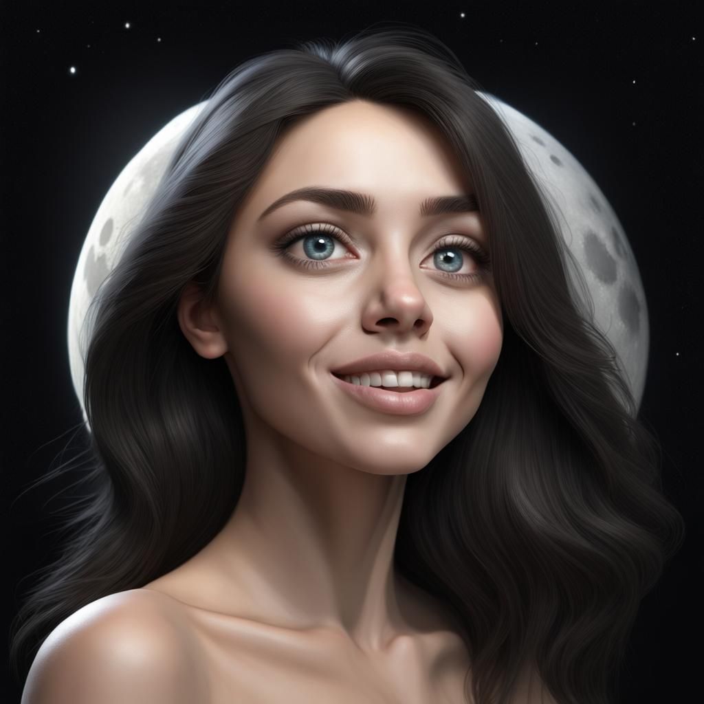 Realistic 3D Moon with a Beautiful Woman's Face