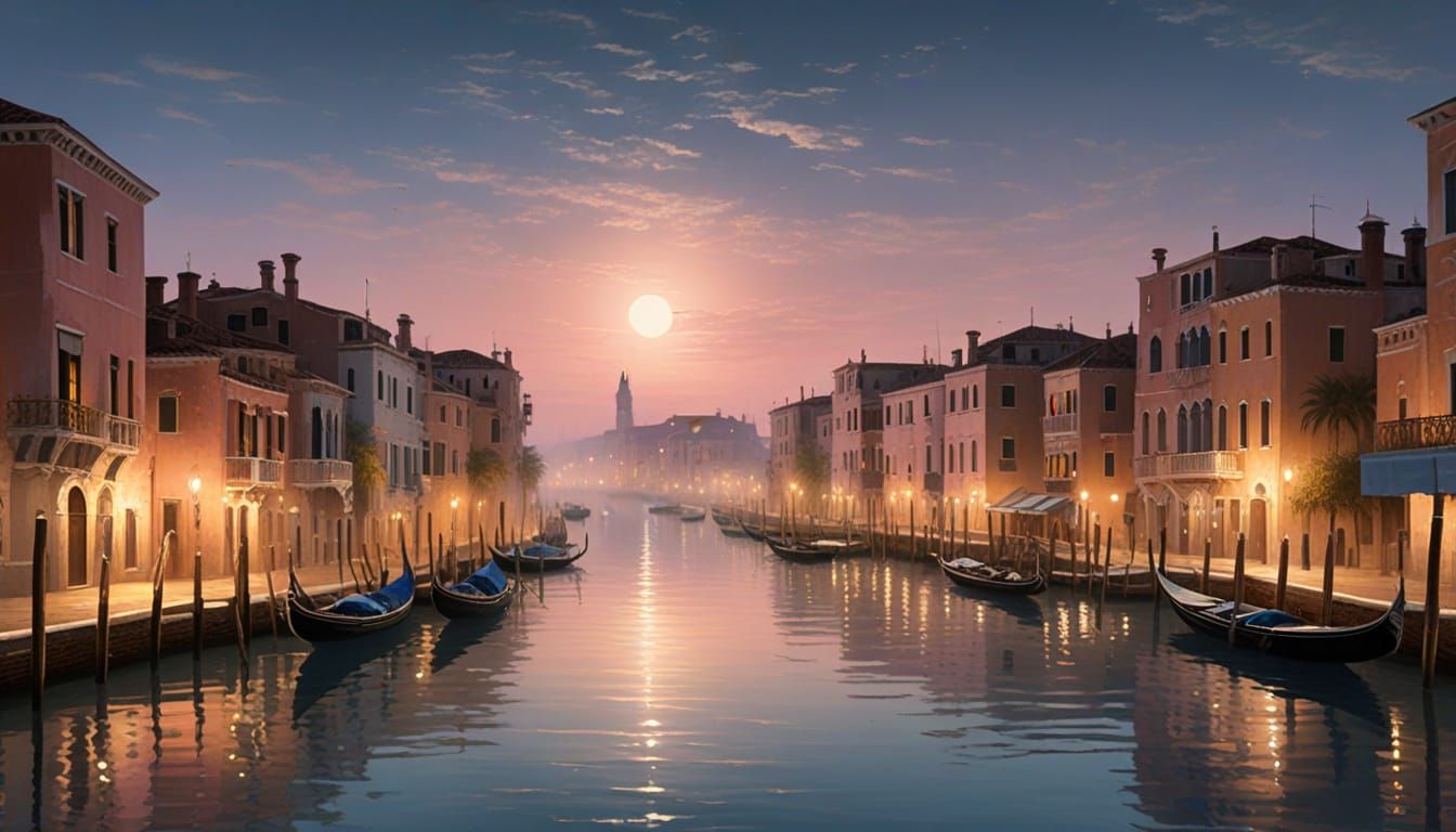 Venice Canals Under Full Moon: A Baroque Painting