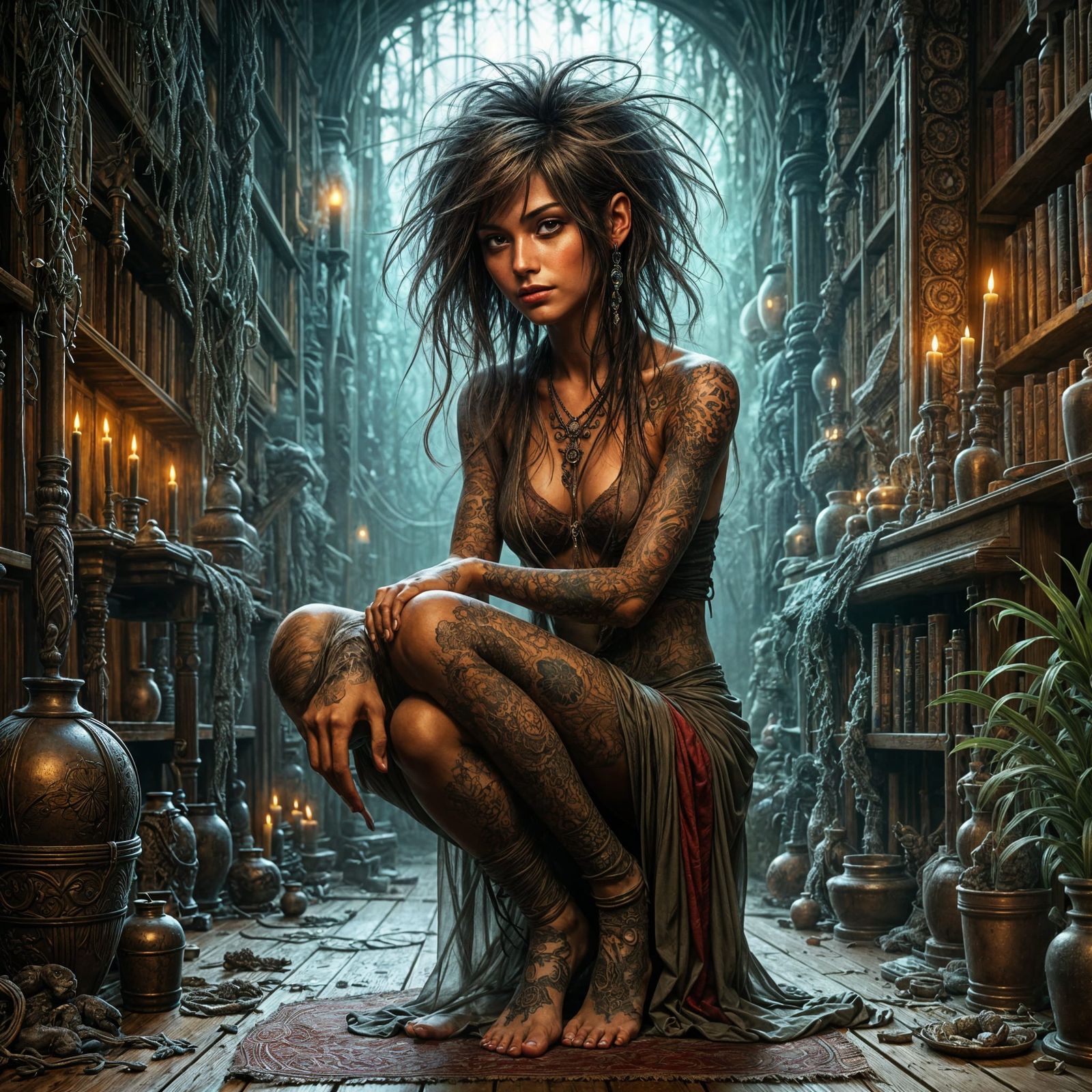 Dark Fantasy Woman in a Mystical Environment