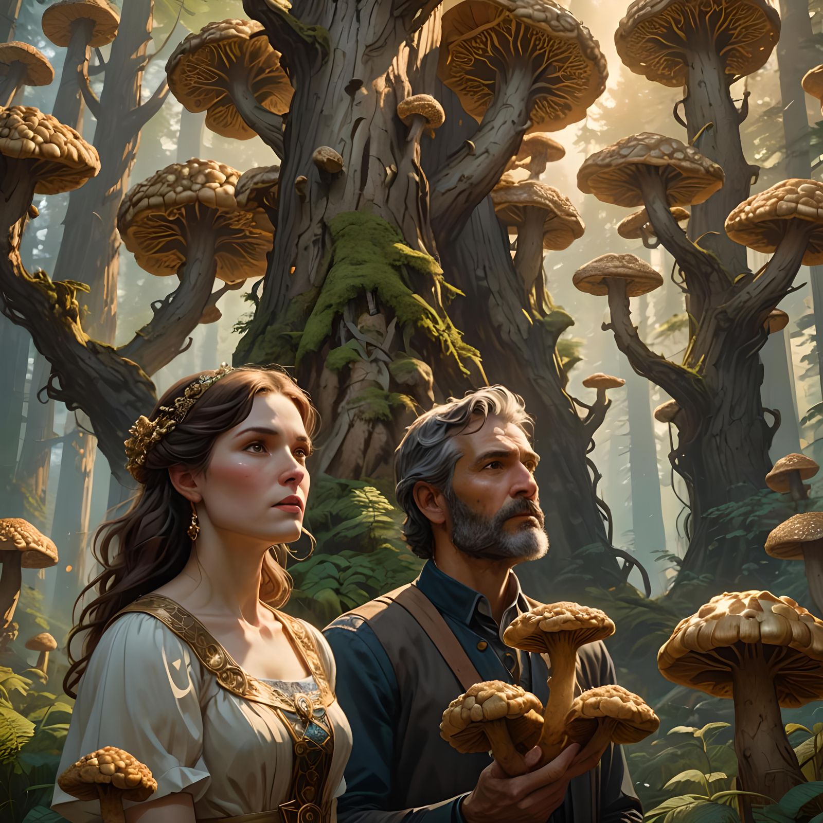 Giant Morel Mushrooms in Golden Sunlight