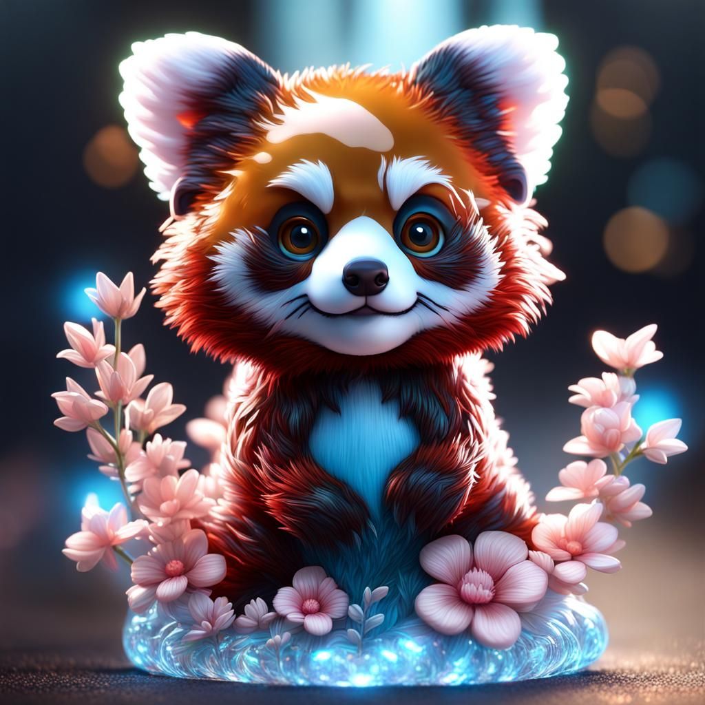 Adorable Glass Red Panda in Hyperrealistic CGI