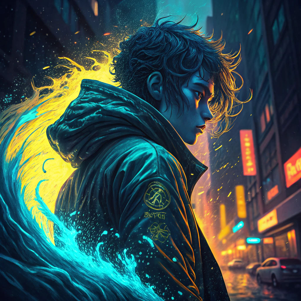 Neon Figure Emerges in Dark Cyberpunk Fantasy