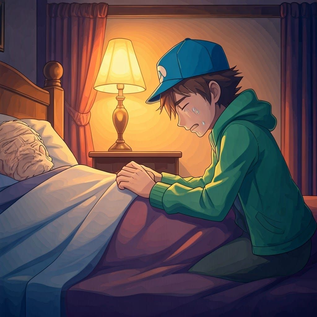 Grieving Pokémon Trainer in Anime Style