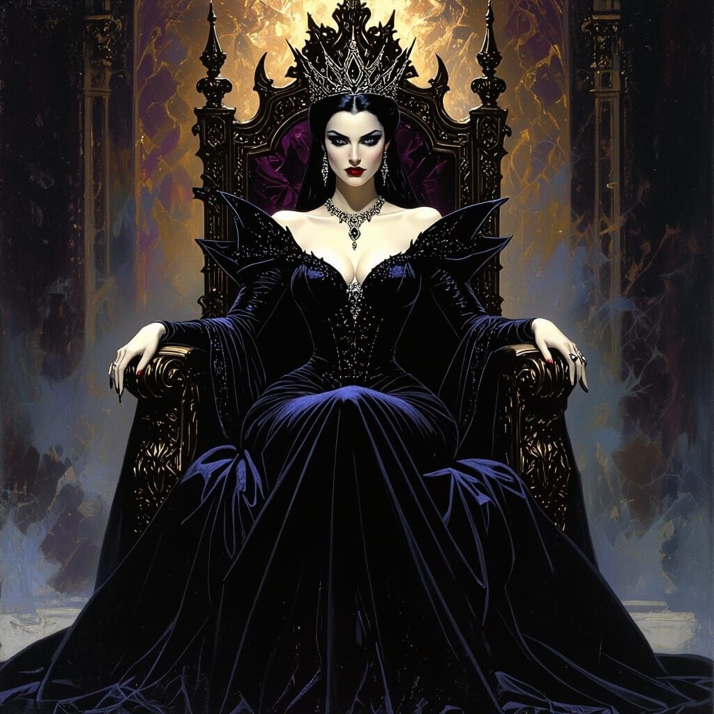 Regal Evil Queen on Throne in Mystical Darkness