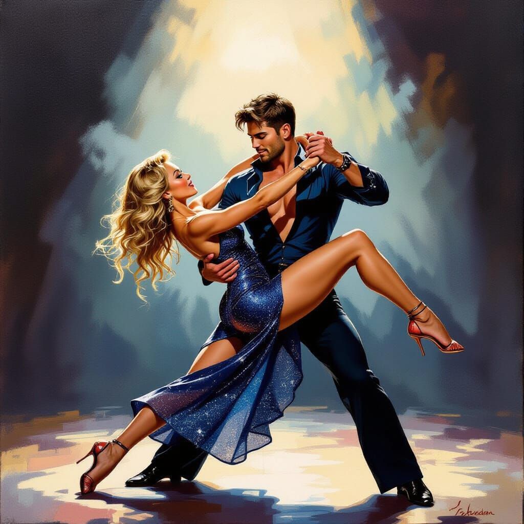 Passionate Latin Dance Embrace on Stage
