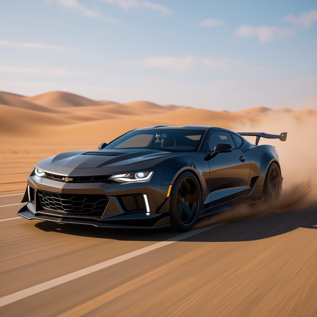 Ultra Realistic 3D Render: Jet Black Chevrolet Sports Car wi...